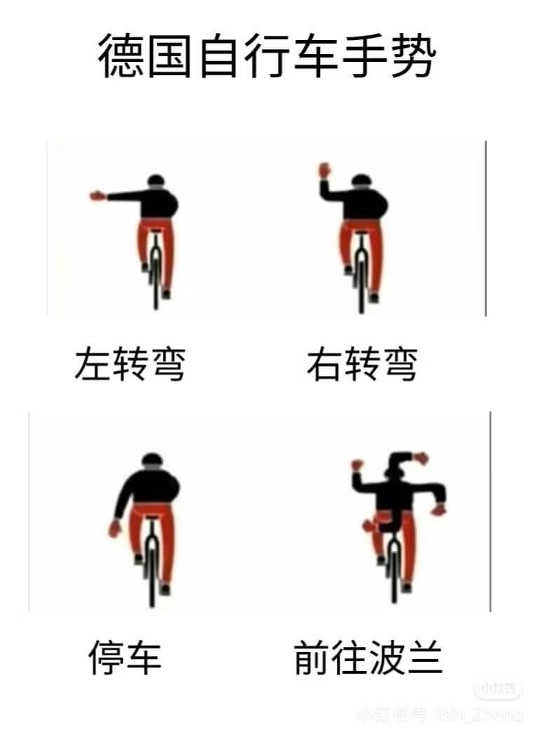 德国自行车手势左转弯右转弯停车前往波兰红书号限