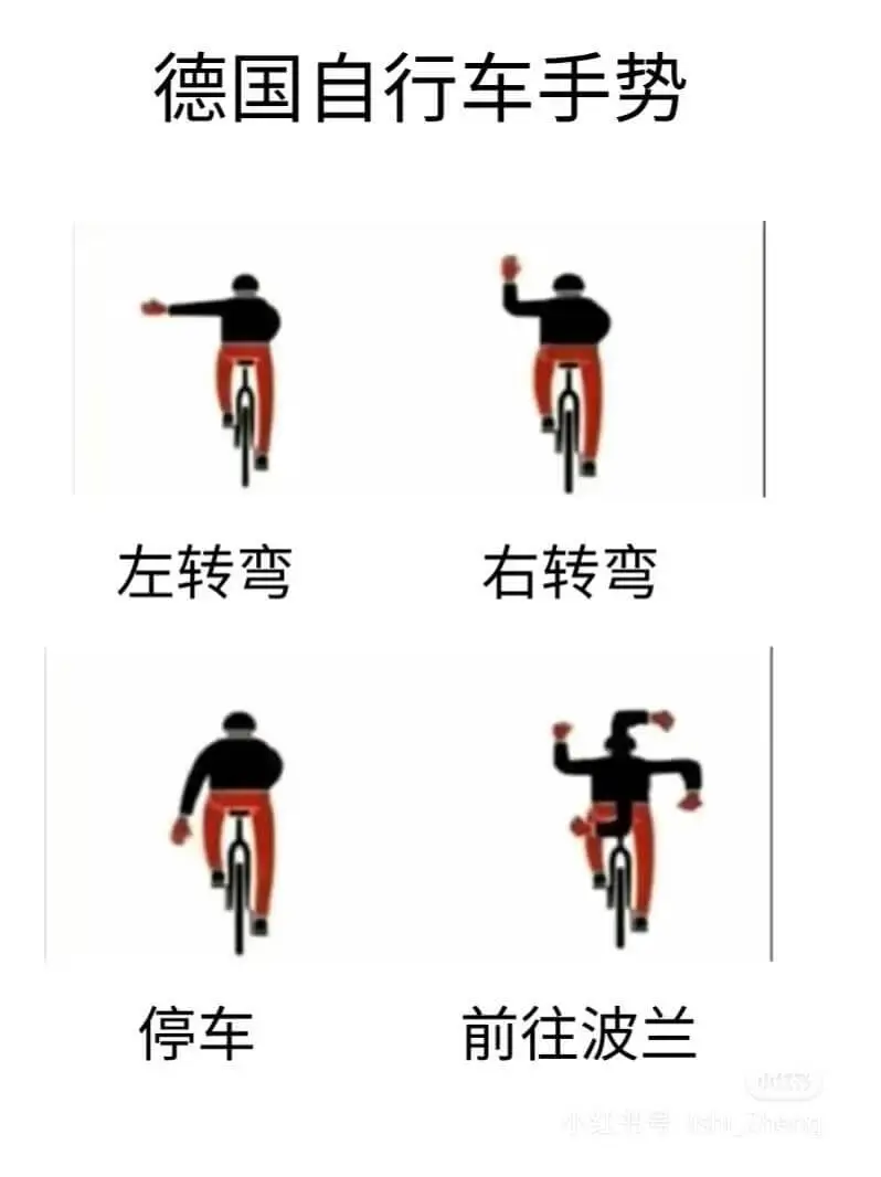 德国自行车手势左转弯右转弯停车前往波兰红书号限