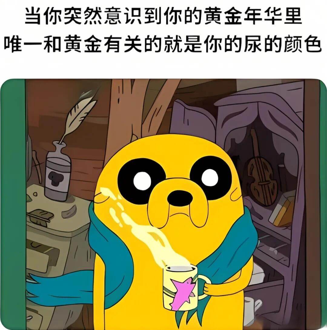 当你突然意识到你的黄金年华里，唯一和黄金有关的就是你的尿的颜