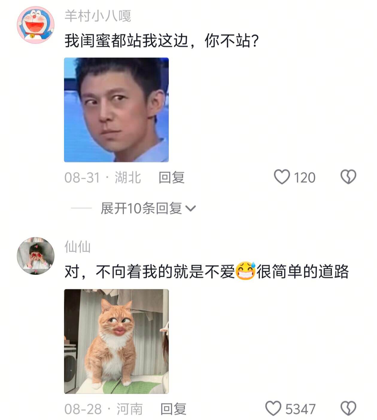 羊村小八嘎我闺蜜都站我这边，你不站？08-31湖北回复120