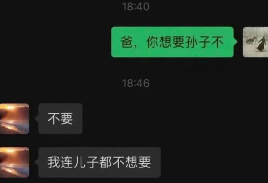 18:40爸，你想要孙子不18:46不要，我连儿子都不想要