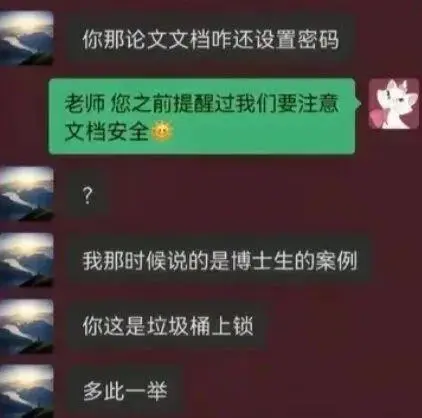 你那论文文档咋还设置密码？老师，您之前提醒过我们要注意文档安