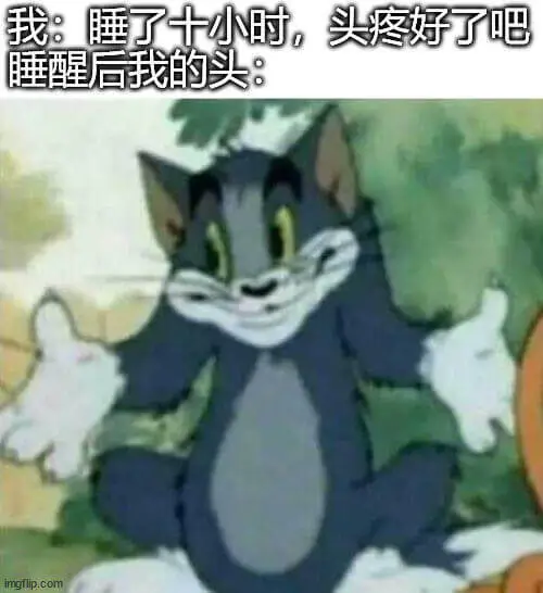 我：睡了十小时。头疼好了吧？睡醒后我的头：imgtlip.c