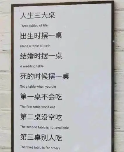 人生三大桌Threetablesoflife出生时摆一桌Pl