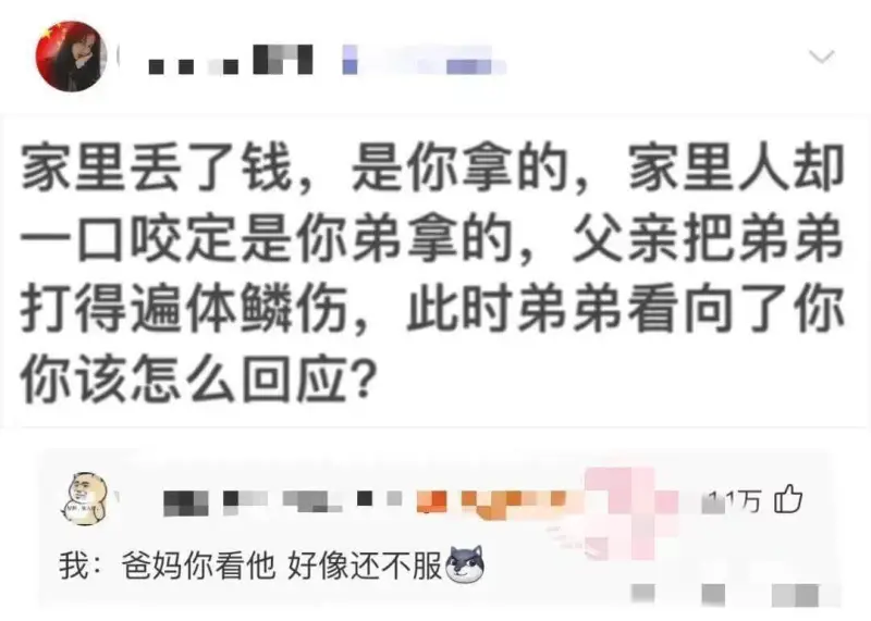家里丢了钱，是你拿的，家里人却一口咬定是你弟拿的。父亲把弟弟