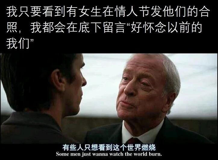 我只要看到有女生在情人节发他们的合照，我都会在底下留言“好怀