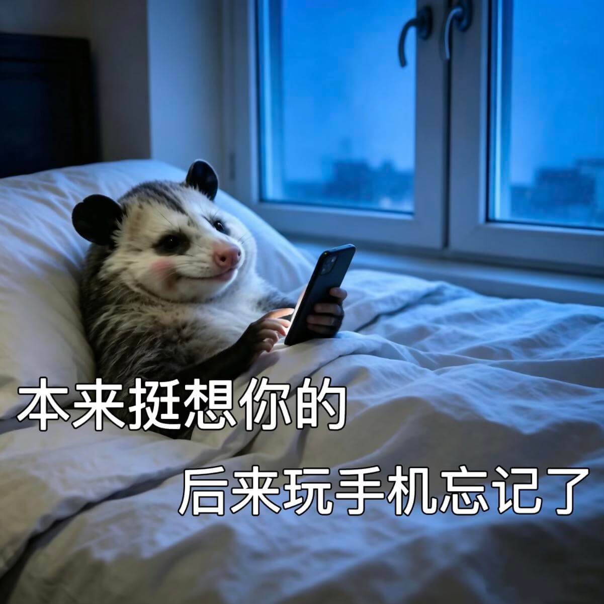本来挺想你的，后来玩手机忘记了。