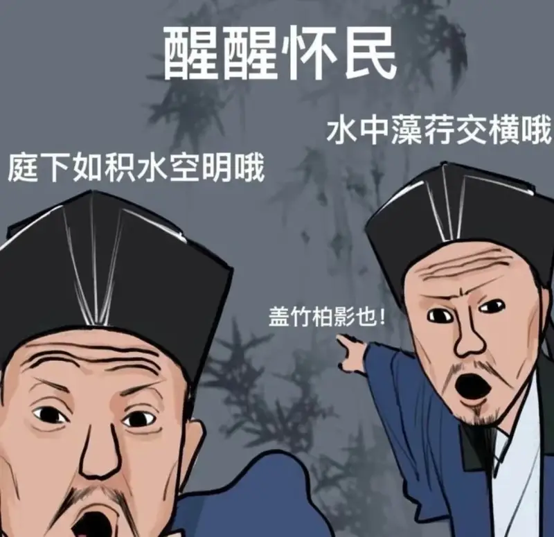 醒醒怀民水中藻荇交横哦庭下如积水空明哦盖竹柏影也！