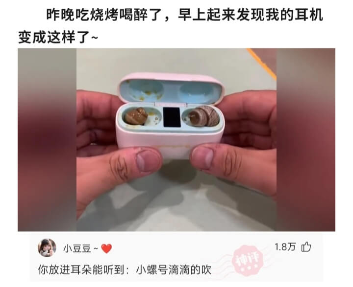 昨晚吃烧烤喝醉了，早上起来发现我的耳机变成这样了~小豆豆~你