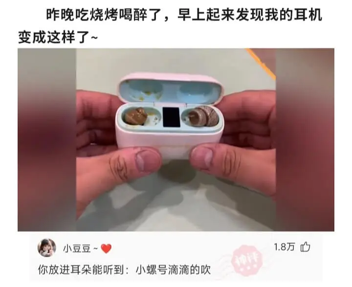 昨晚吃烧烤喝醉了，早上起来发现我的耳机变成这样了~小豆豆~你