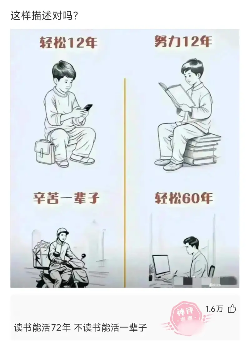 这样描述对吗？轻松12年，辛苦一辈子；努力12年，轻松60年