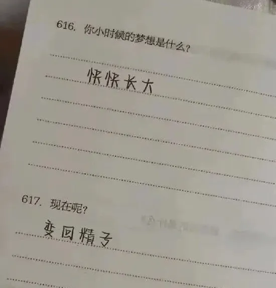 616.你小时候的梦想是什么？怀快长大617.现在呢？变回精
