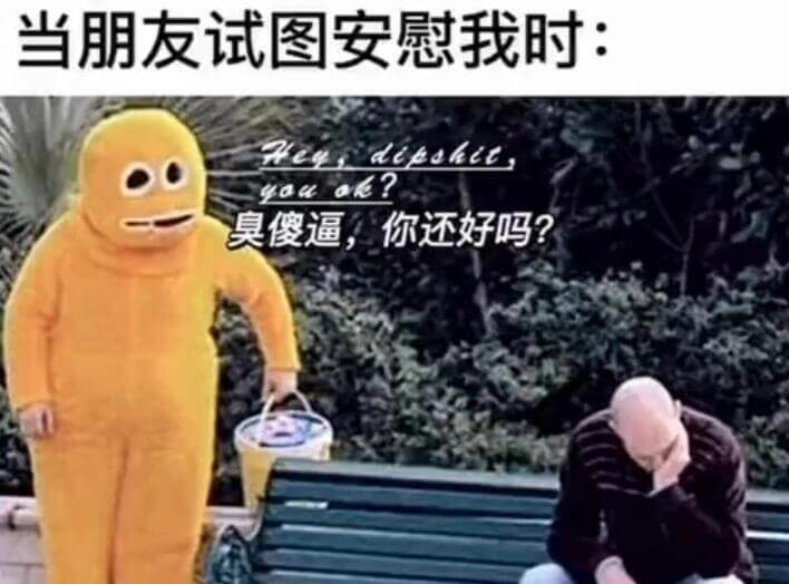 当朋友试图安慰我时：aehdhityauak?臭傻逼，你还好
