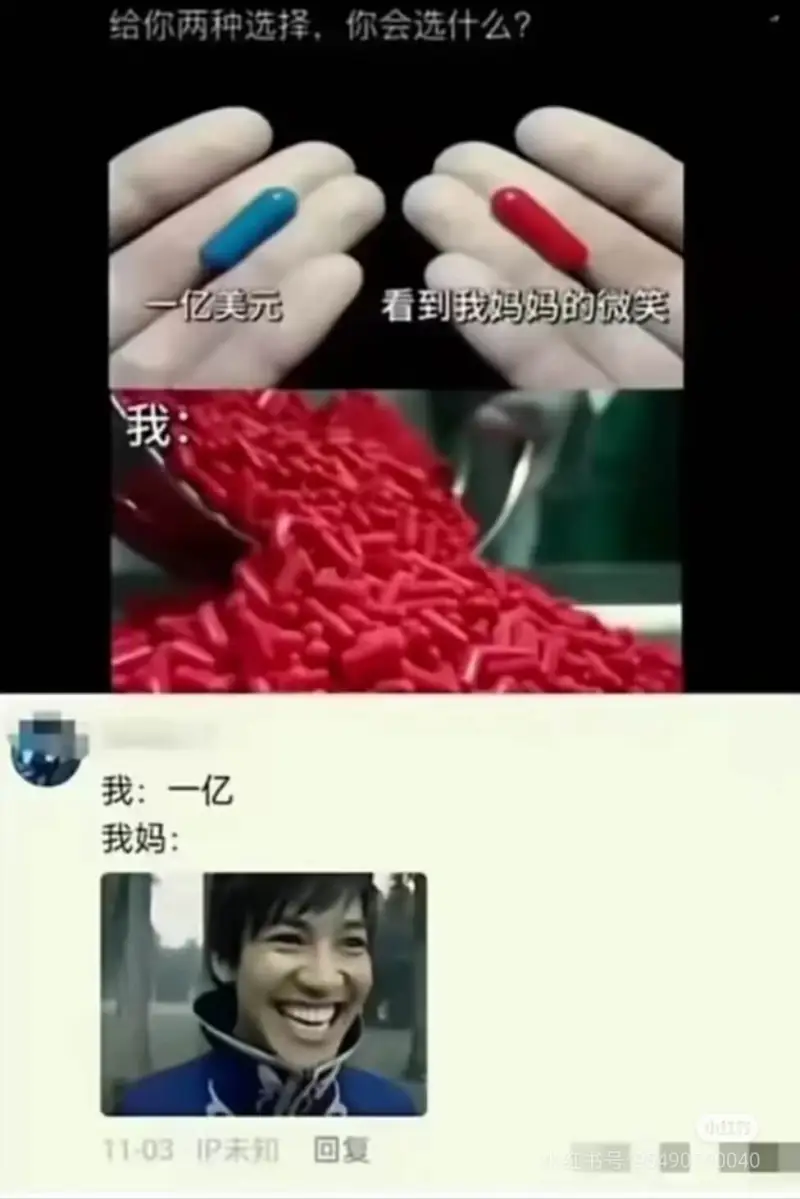 给你两种选择，你会选什么？一亿美元看到我妈妈的微笑我我：一亿