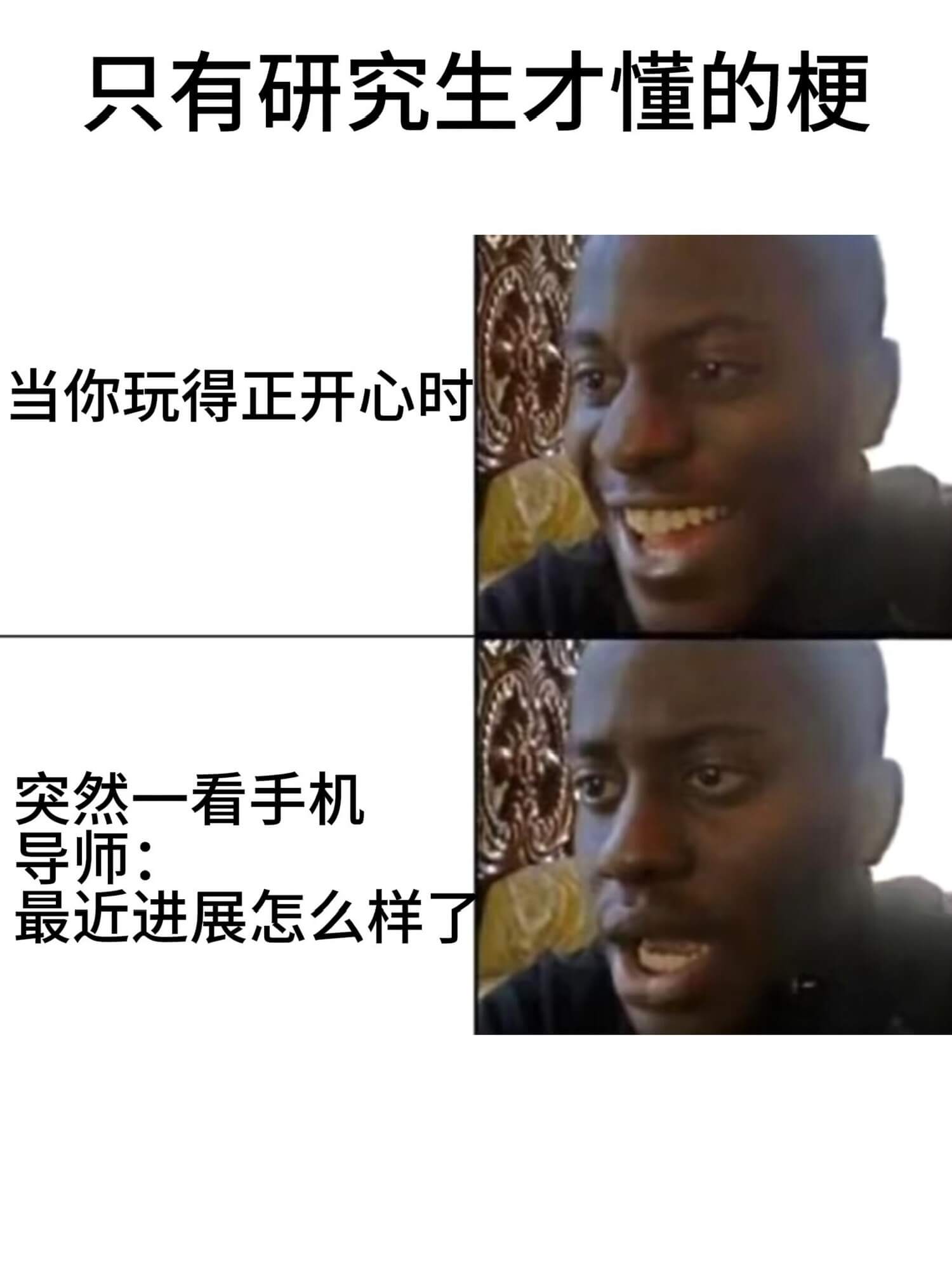 只有研究生才懂的梗当你玩得正开心时，突然一看手机，导师：最近