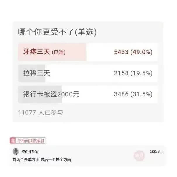 |哪个你更受不了(单选)|哪个你更受不了(单选)||---|