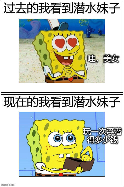 过去的我看到潜水妹子：“哇，美女！”现在的我看到潜水妹子：“
