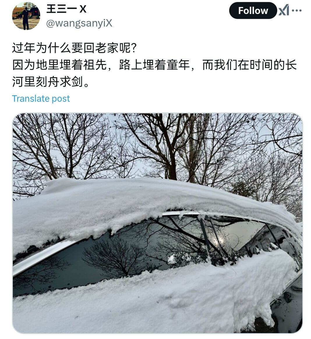 王三一X@wangsanyiX过年为什么要回老家呢？因为地里