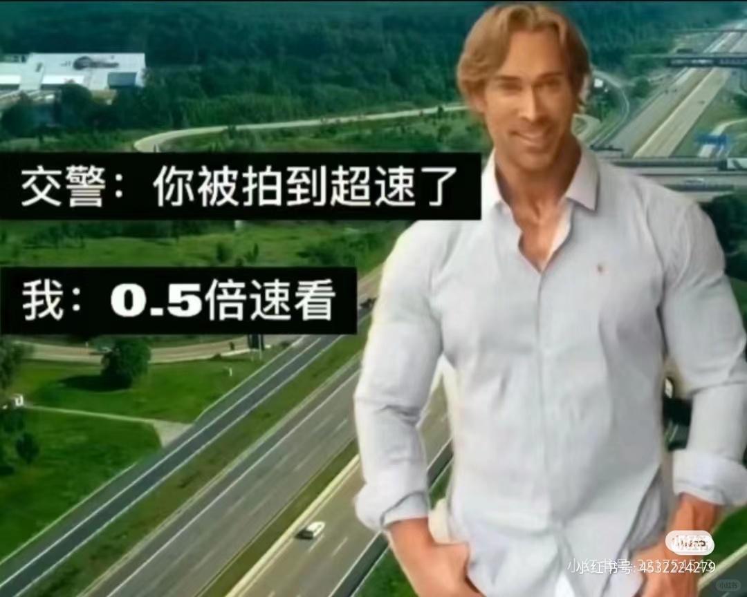交警：你被拍到超速了。我：0.5倍速看。小红书号：45322