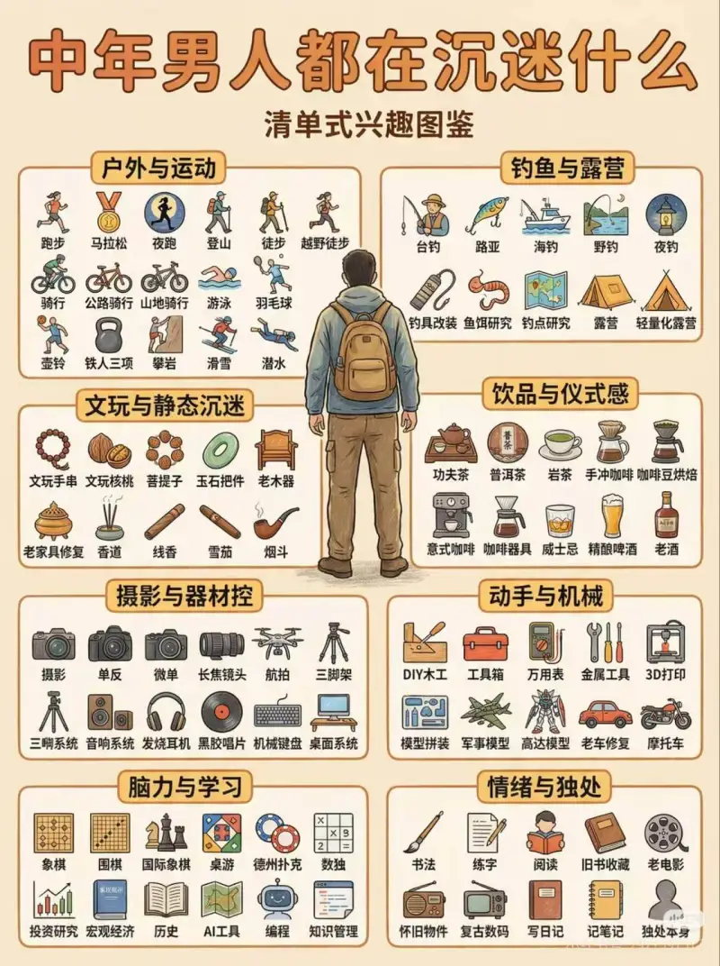 中年男人都在沉迷什么清单式兴趣图鉴户外与运动钓鱼与露营跑步马