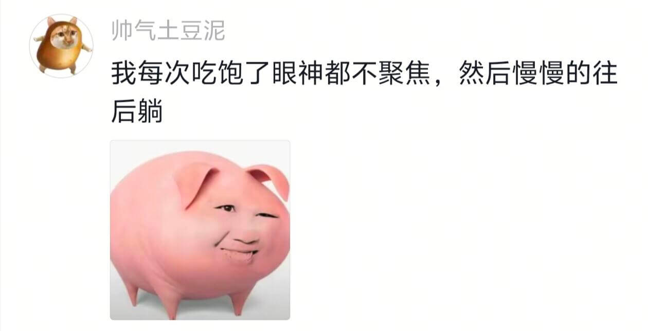 帅气土豆泥我每次吃饱了眼神都不聚焦，然后慢慢的往后躺