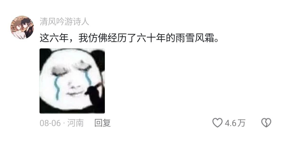 这六年，我仿佛经历了六十年的雨雪风霜。08-06·河南回复4