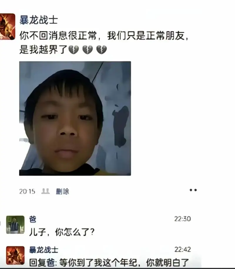 暴龙战士你不回消息很正常，我们只是正常朋友，是我越界了。20