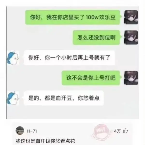 你好，我在你店里买了100W欢乐豆，怎么还没到位啊？你好，你