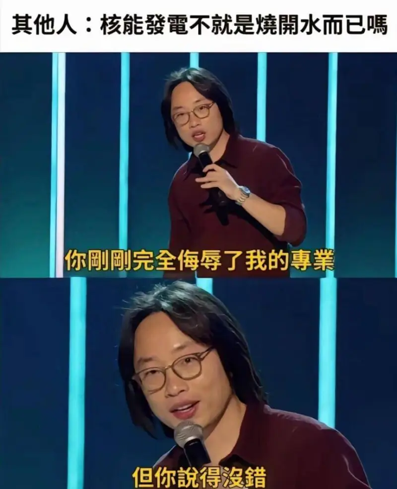 其他人：核能發電不就是烧开水而已嘿！你刚才完全侮辱了我的尊严