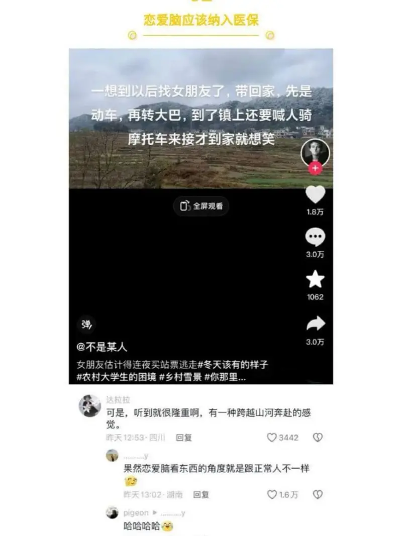 恋爱脑应该纳入医保一想到以后找女朋友了，带回家，先是动车，再
