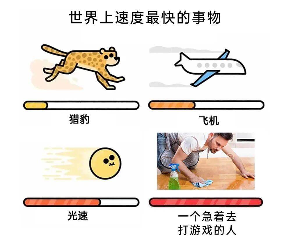 世界上速度最快的事物：猎豹飞机光速一个急着去打游戏的人
