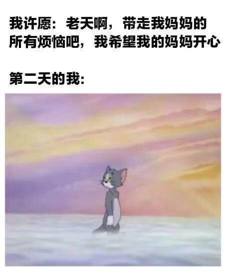 我许愿：老天啊，带走我妈妈的所有烦恼吧，我希望我的妈妈开心。