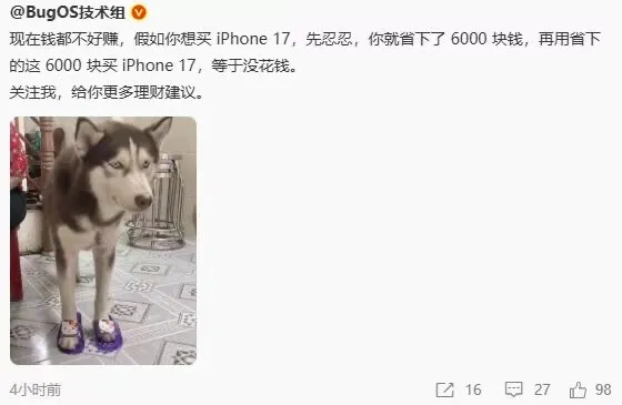 @Bugos技术组现在钱都不好赚,假如你想买iPhone17