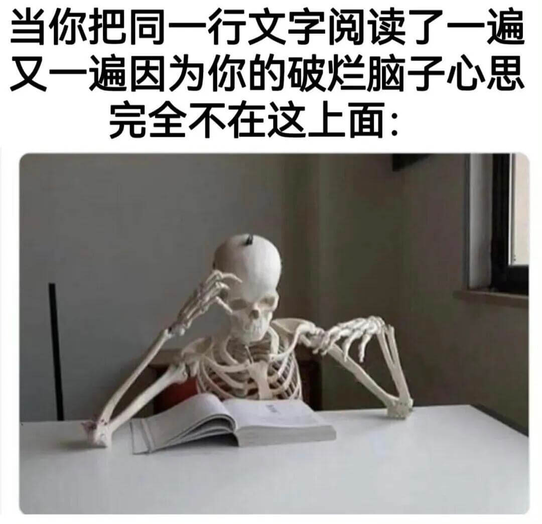 当你把同一行文字阅读了一遍又一遍，因为你的破烂脑子心思完全不