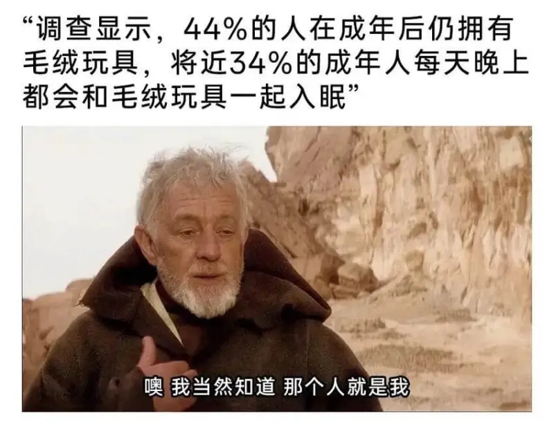 调查显示，44%的人在成年后仍拥有毛绒玩具。将近34%的成年