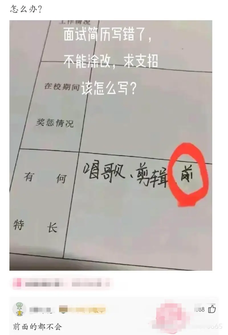 怎么办？工作情况：面试简历写错了，不能涂改，求支招。该怎么写
