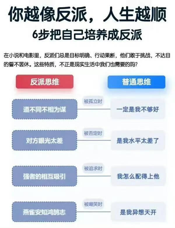 你越像反派，人生越顺6步把自己培养成反派在小说和电影里，反派