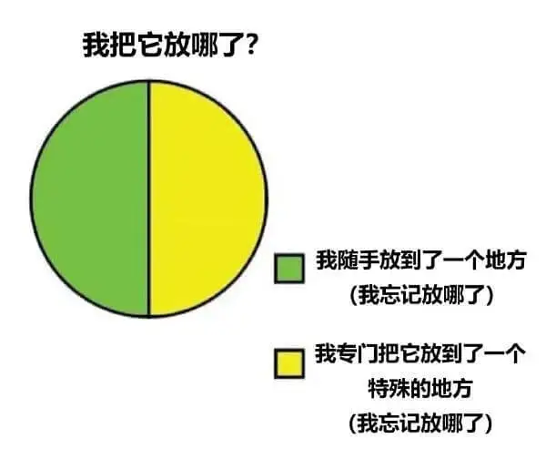 我把它放哪了？我随手放到了一个地方（我忘记放哪儿了）。我专门
