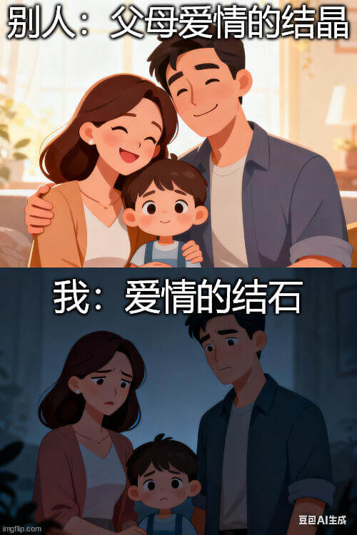 别人：父母爱情的结晶我：爱情的结石豆包AI生成