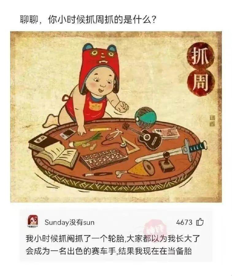 聊聊，你小时候抓周抓的是什么?抓周西Sunday没有sun4