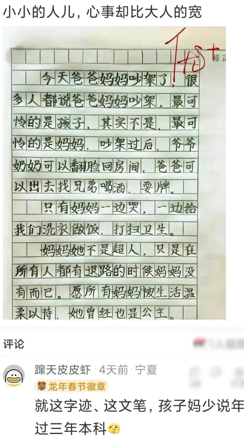 小小的人儿，心事却比大人的宽今天爸爸妈妈架了！多人都说爸爸妈