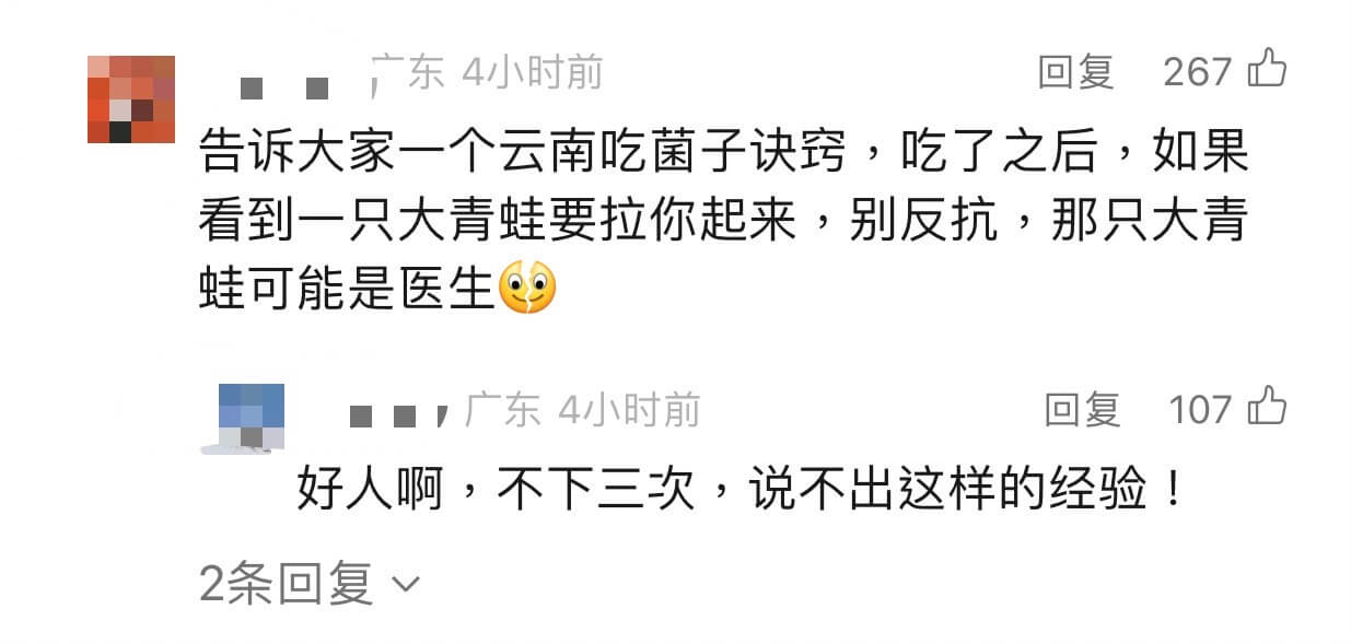 告诉大家一个云南吃菌子诀窍，吃了之后，如果看到一只大青蛙要拉