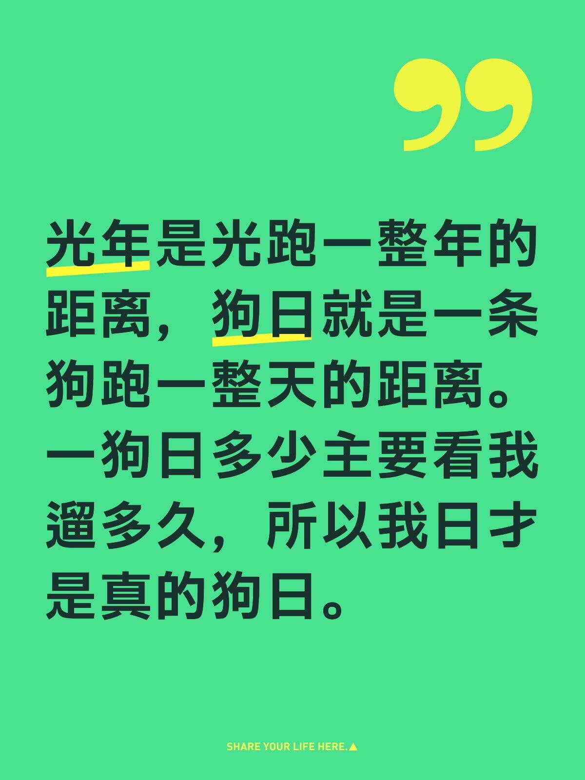 光年是光跑一整年的距离，狗日就是一条狗跑一整天的距离。一狗日
