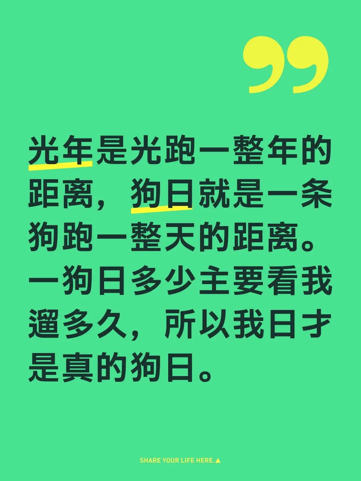 光年是光跑一整年的距离，狗日就是一条狗跑一整天的距离。一狗日