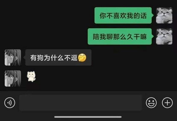 你不喜欢我的话，陪我聊那么久干嘛？有狗为什么不逗？