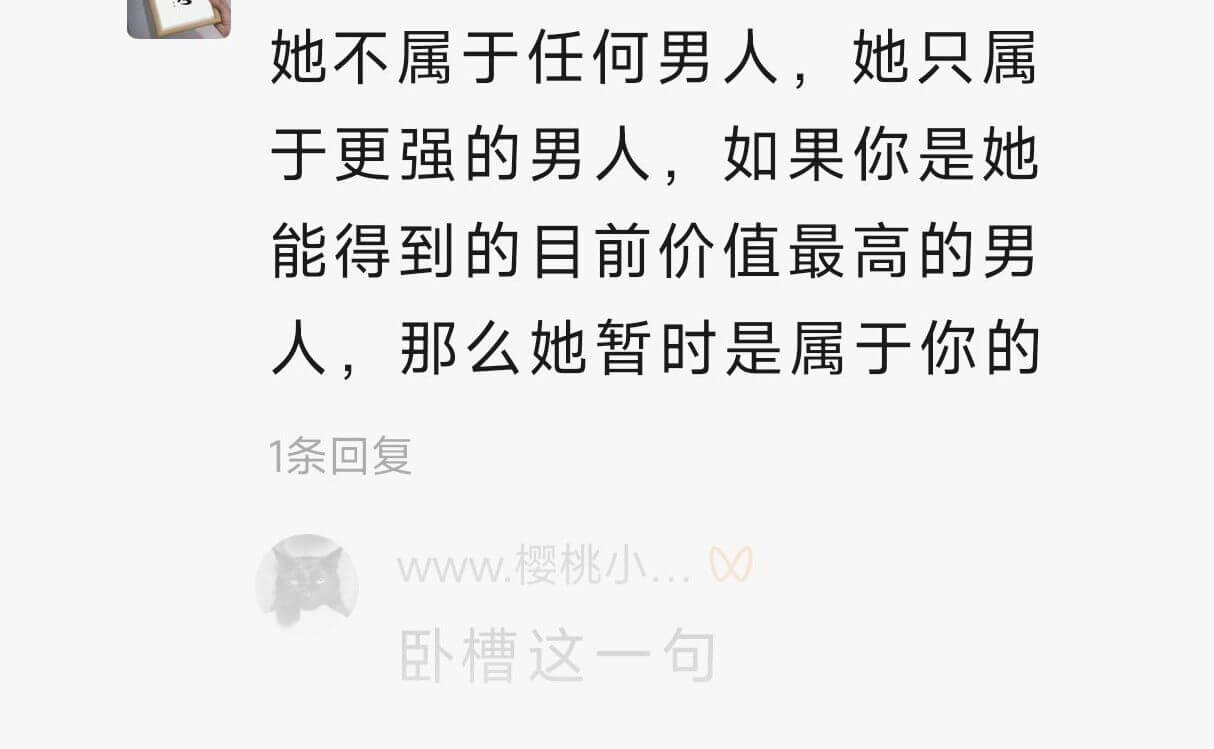 她不属于任何男人，她只属于更强的男人，如果你是她能得到的当前