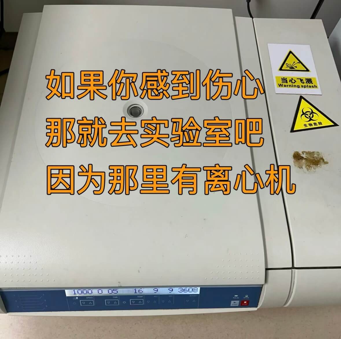 如果你感到伤心那就去实验室吧因为那里有离心机