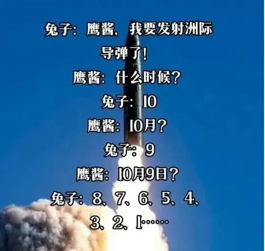 兔子:鹰酱,我要发射洲际导弹了!鹰酱:什么时候?兔子:10鹰