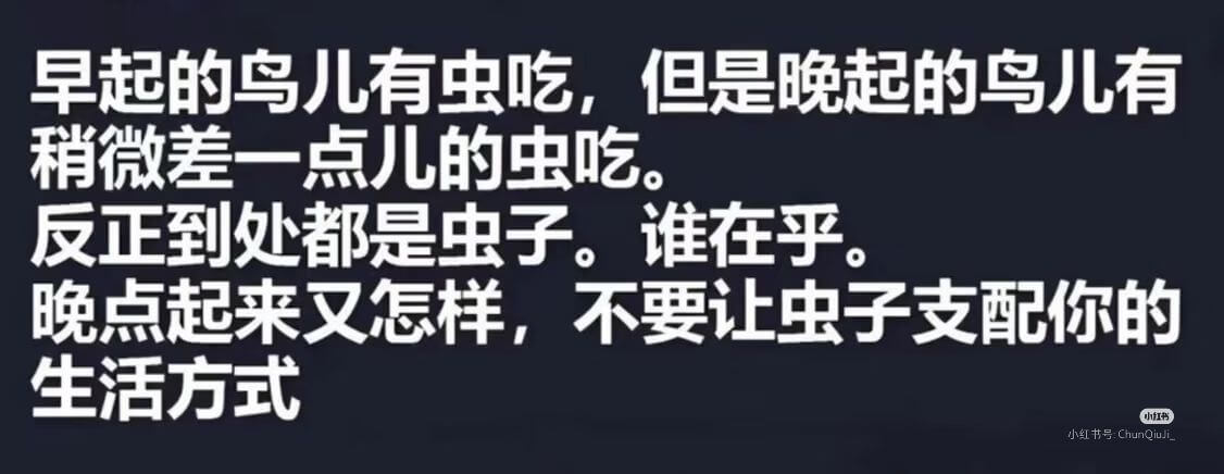 早起的鸟儿有虫吃，但是晚起的鸟儿有稍微差一点儿的虫吃。反正到