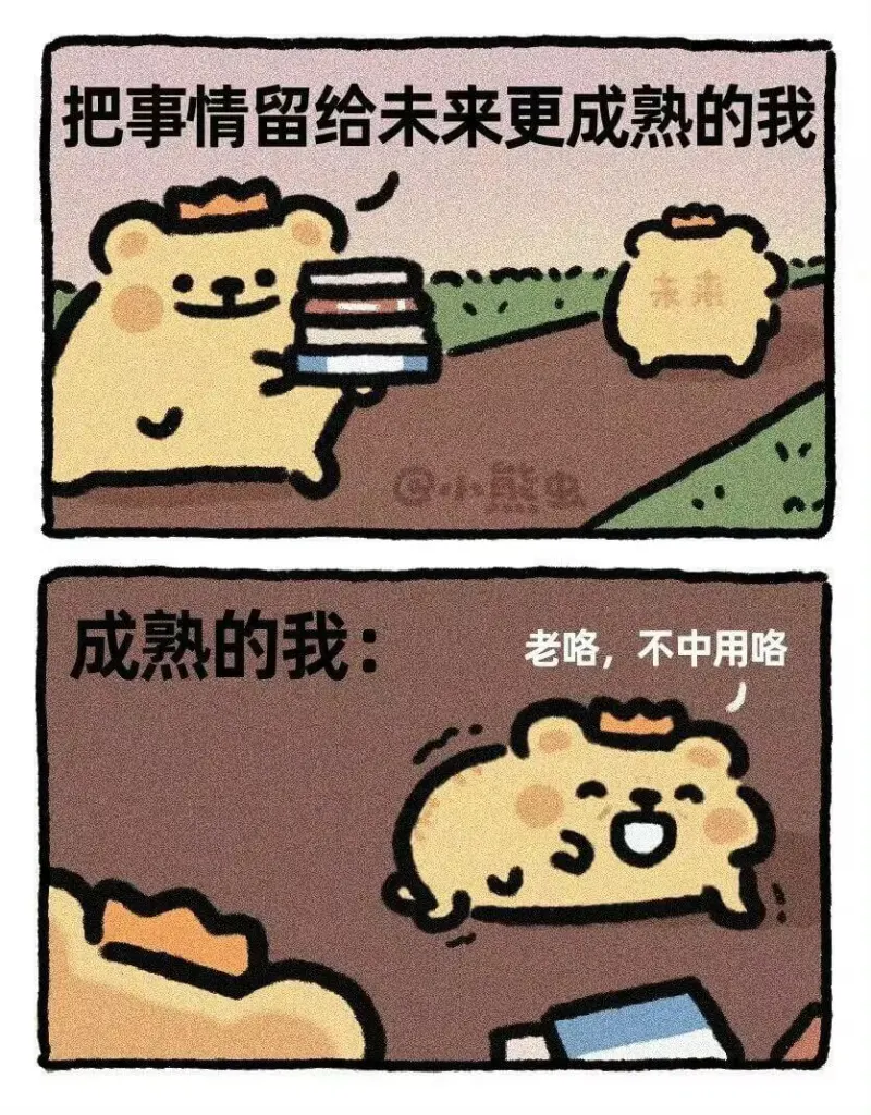 把事情留给未来更成熟的我。成熟的我：老咯，不中用咯。
